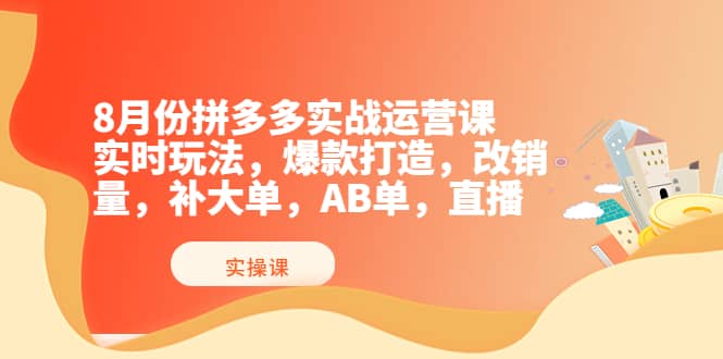 8月份拼多多实战运营课，实时玩法，爆款打造，改销量，补大单，AB单，直播网创吧-网创项目资源站-副业项目-创业项目-搞钱项目恒杨云站