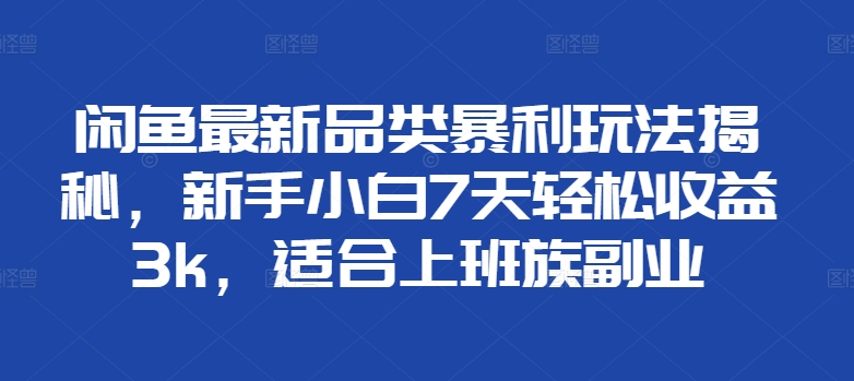 闲鱼最新品类暴利玩法揭秘，新手小白7天轻松赚3000+，适合上班族副业网创吧-网创项目资源站-副业项目-创业项目-搞钱项目恒杨云站