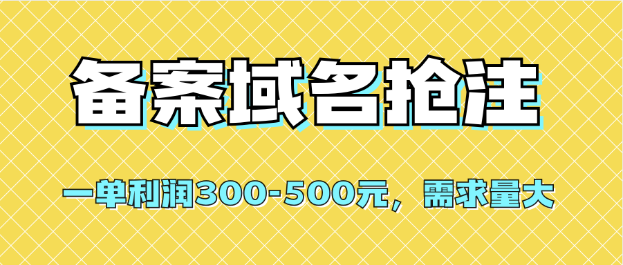 【全网首发】备案域名抢注，一单利润300-500元，需求量大网创吧-网创项目资源站-副业项目-创业项目-搞钱项目恒杨云站