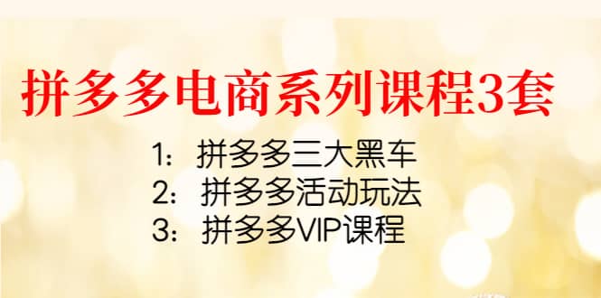 拼多多电商系列课程3套：拼多多三大黑车+拼多多活动玩法+拼多多VIP课程网创吧-网创项目资源站-副业项目-创业项目-搞钱项目恒杨云站