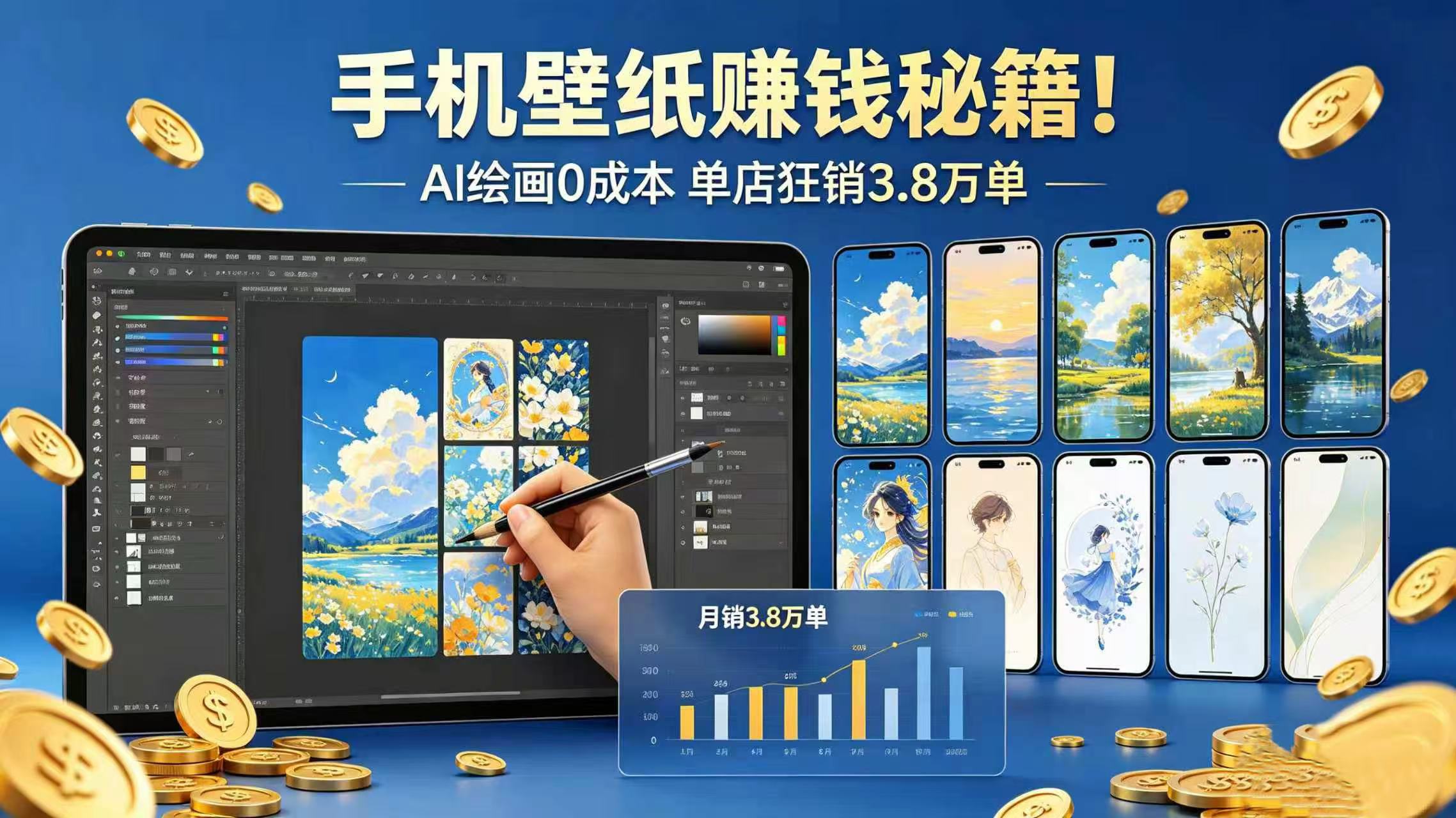 手机壁纸赚钱秘籍！AI 绘画 0 成本 单店狂销 3.8 万单网创吧-网创项目资源站-副业项目-创业项目-搞钱项目恒杨云站