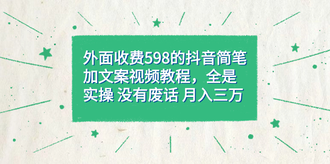 外面收费598抖音简笔加文案教程，全是实操 没有废话 月入三万（教程+资料）网创吧-网创项目资源站-副业项目-创业项目-搞钱项目恒杨云站