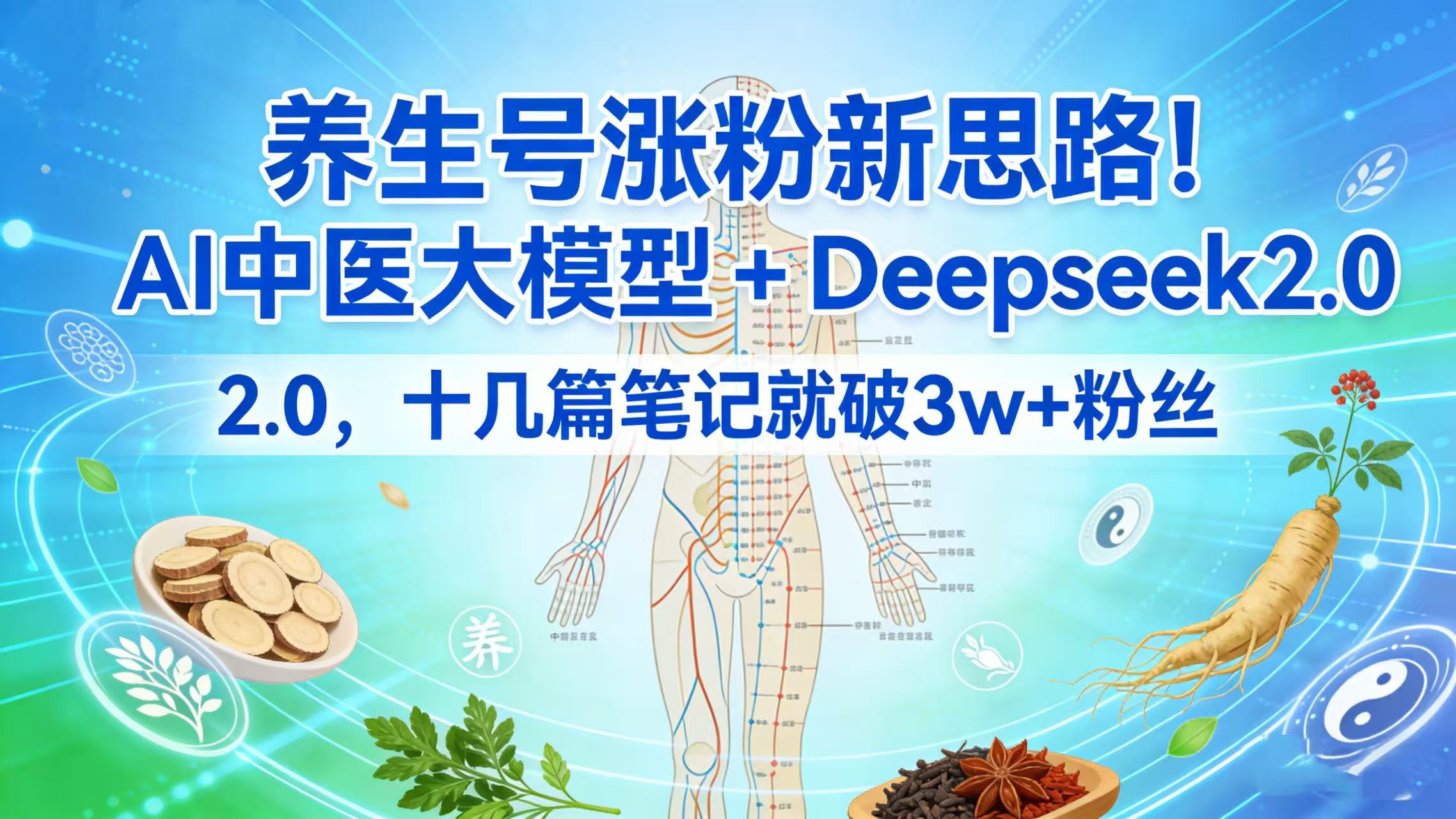 养生号涨粉新思路！AI 中医大模型 + Deepseek 2.0，十几篇笔记就破 3w + 粉丝网创吧-网创项目资源站-副业项目-创业项目-搞钱项目恒杨云站