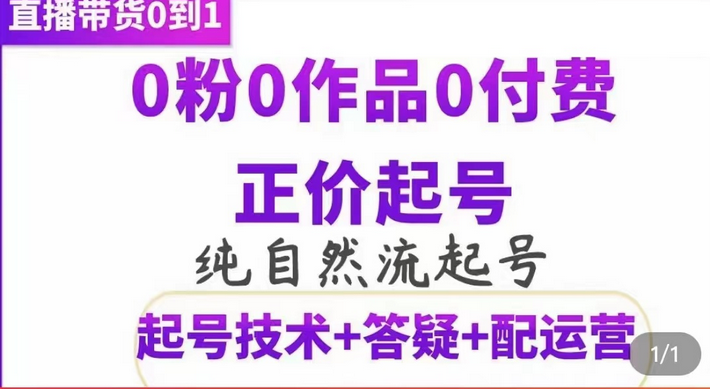 纯自然流正价起直播带货号，0粉0作品0付费起号（起号技术+答疑+配运营）网创吧-网创项目资源站-副业项目-创业项目-搞钱项目恒杨云站
