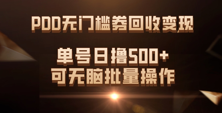 PDD无门槛券回收变现，单号日撸500+，可无脑网创吧-网创项目资源站-副业项目-创业项目-搞钱项目恒杨云站
