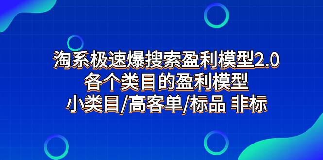 淘系极速爆搜索盈利模型2.0，各个类目的盈利模型，小类目/高客单/标品 非标网创吧-网创项目资源站-副业项目-创业项目-搞钱项目恒杨云站