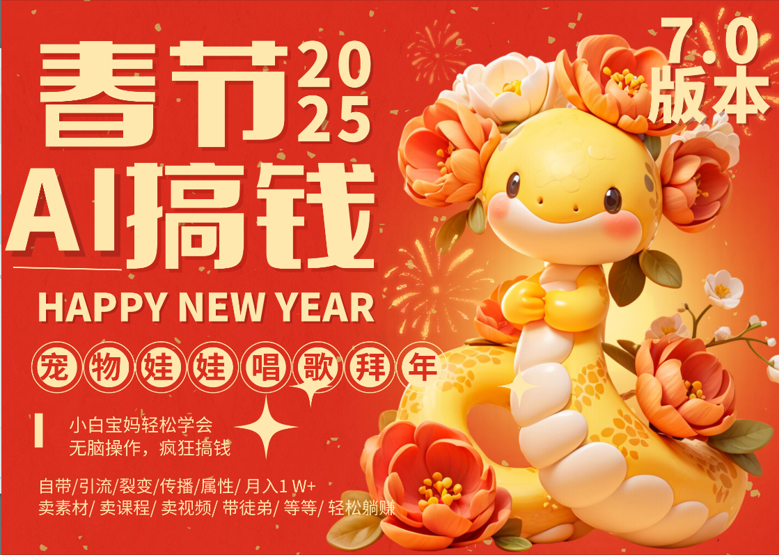 AI春节搞钱7.0升级版 蝴蝶号超火爆萌宠唱歌拜年  AI一键制作 批量出内容   春节做轻松躺赚 每日轻松十分钟  月赚米1W+  抓紧冲！可做视频 可卖素材只带小白和宝妈！网创吧-网创项目资源站-副业项目-创业项目-搞钱项目恒杨云站