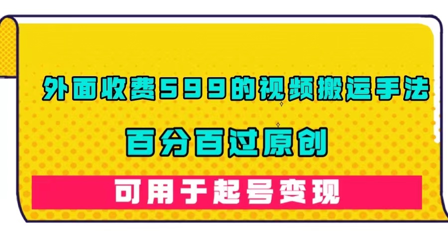 外面收费599的视频搬运手法，百分百过原创，可用起号变现网创吧-网创项目资源站-副业项目-创业项目-搞钱项目恒杨云站