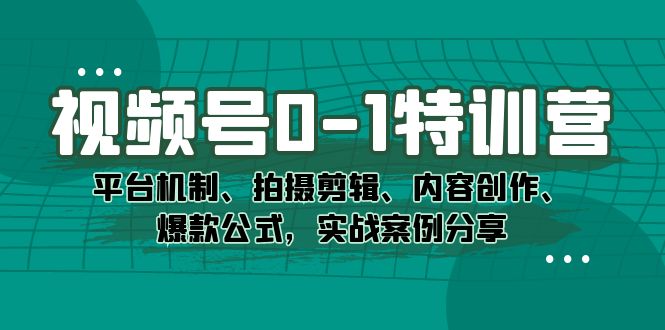 视频号0-1特训营：平台机制、拍摄剪辑、内容创作、爆款公式，实战案例分享网创吧-网创项目资源站-副业项目-创业项目-搞钱项目恒杨云站