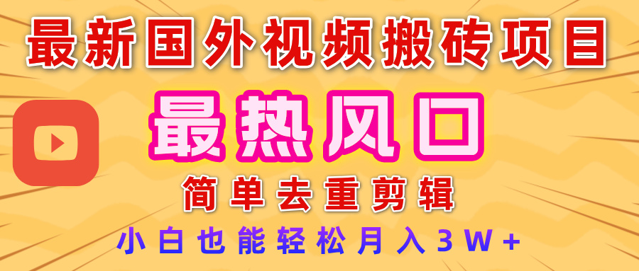 2025最新热门风口，国外视频搬砖项目，简单去重剪辑，小白也能轻松月入3W+网创吧-网创项目资源站-副业项目-创业项目-搞钱项目恒杨云站