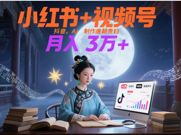 小红书+视频号+抖音，AI轻松制作唐朝贵妇IP，毒鸡汤、励志、减肥瘦身、养生赛道轻松切入，每天30分钟，轻松产出N条，月入3万+ 网创吧-网创项目资源站-副业项目-创业项目-搞钱项目恒杨云站