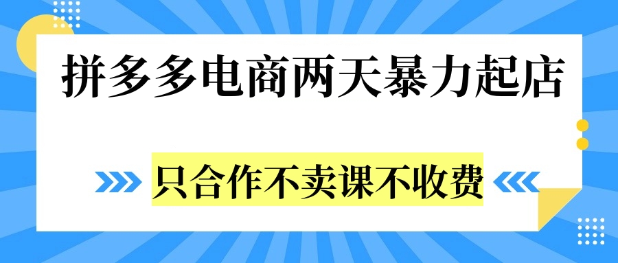 拼多多两天暴力起店，只合作不卖课不收费网创吧-网创项目资源站-副业项目-创业项目-搞钱项目恒杨云站