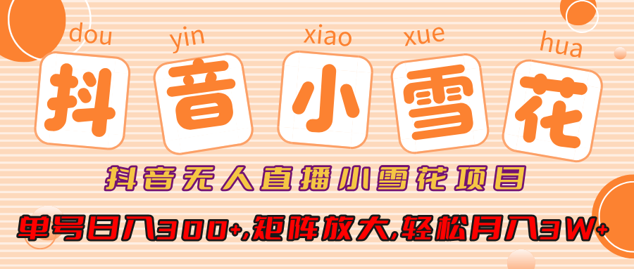 抖音无人直播小雪花项目，单号日入300+,矩阵放大,轻松月入3W+网创吧-网创项目资源站-副业项目-创业项目-搞钱项目恒杨云站