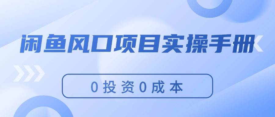 闲鱼风口项目实操手册，0投资0成本，让你做到，月入过万，新手可做网创吧-网创项目资源站-副业项目-创业项目-搞钱项目恒杨云站