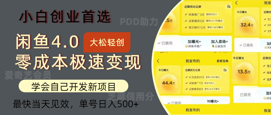 闲鱼0成本极速变现项目，多种变现方式，单号日入500+最新玩法网创吧-网创项目资源站-副业项目-创业项目-搞钱项目恒杨云站