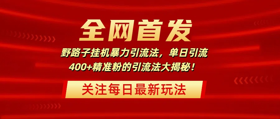 全网首发，野路子挂机暴力引流法，单日引流400+精准粉的引流法大揭秘！网创吧-网创项目资源站-副业项目-创业项目-搞钱项目恒杨云站