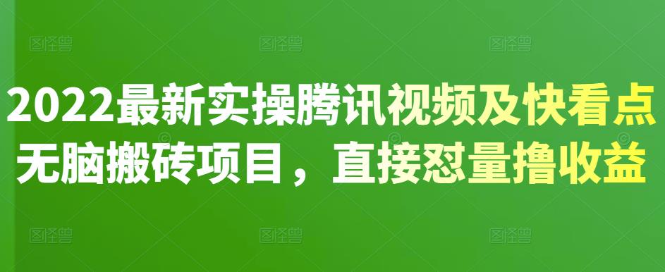 2022最新实操腾讯视频及快看点无脑搬砖项目，直接怼量撸收益网创吧-网创项目资源站-副业项目-创业项目-搞钱项目恒杨云站