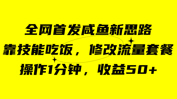 咸鱼冷门新玩法，靠“技能吃饭”，修改流量套餐，操作1分钟，收益50+网创吧-网创项目资源站-副业项目-创业项目-搞钱项目恒杨云站