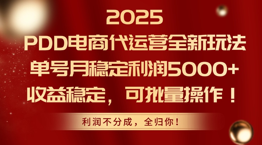 2025 PDD电商代运营全新玩法，单号月稳定利润5000+，收益稳定，可批量操作！网创吧-网创项目资源站-副业项目-创业项目-搞钱项目恒杨云站