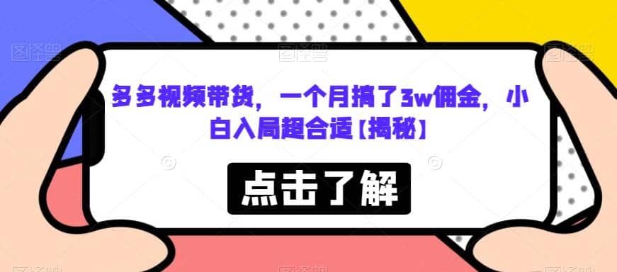 多多视频带货，一个月搞了3w佣金，小白入局超合适【揭秘】网创吧-网创项目资源站-副业项目-创业项目-搞钱项目恒杨云站
