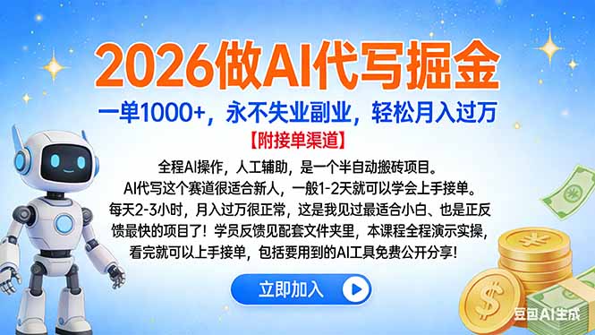 2026做AI代写掘金，一单1000+，永不失业副业，轻松月入过万网创吧-网创项目资源站-副业项目-创业项目-搞钱项目恒杨云站