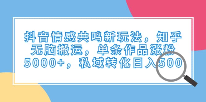 抖音情感共鸣新玩法，知乎无脑搬运，单条作品涨粉5000+，私域转化日入500网创吧-网创项目资源站-副业项目-创业项目-搞钱项目恒杨云站
