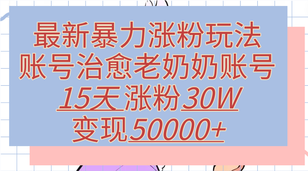 最新暴力涨粉玩法,治愈老奶奶账号,15天涨粉30W,变现50000+【揭秘】网创吧-网创项目资源站-副业项目-创业项目-搞钱项目恒杨云站