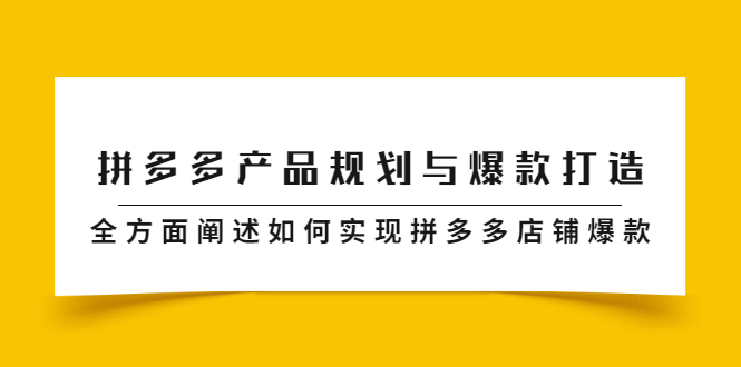 拼多多产品规划与爆款打造，全方面阐述如何实现拼多多店铺爆款网创吧-网创项目资源站-副业项目-创业项目-搞钱项目恒杨云站