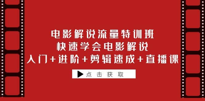 电影解说流量特训班：快速学会电影解说，入门+进阶+剪辑速成+直播课网创吧-网创项目资源站-副业项目-创业项目-搞钱项目恒杨云站