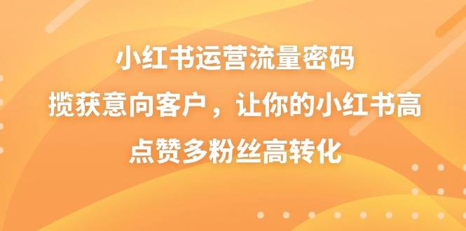 小红书运营流量密码，揽获意向客户，让你的小红书高点赞多粉丝高转化网创吧-网创项目资源站-副业项目-创业项目-搞钱项目恒杨云站