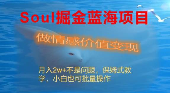 Soul掘金蓝海项目细分赛道，做情感价值变现，月入2w+不是问题网创吧-网创项目资源站-副业项目-创业项目-搞钱项目恒杨云站