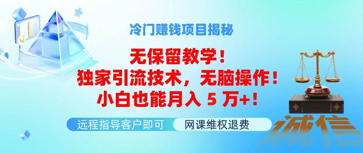 冷门赚钱项目无保留教学！独家引流技术，无脑操作！小白也能月入5万+！网创吧-网创项目资源站-副业项目-创业项目-搞钱项目恒杨云站
