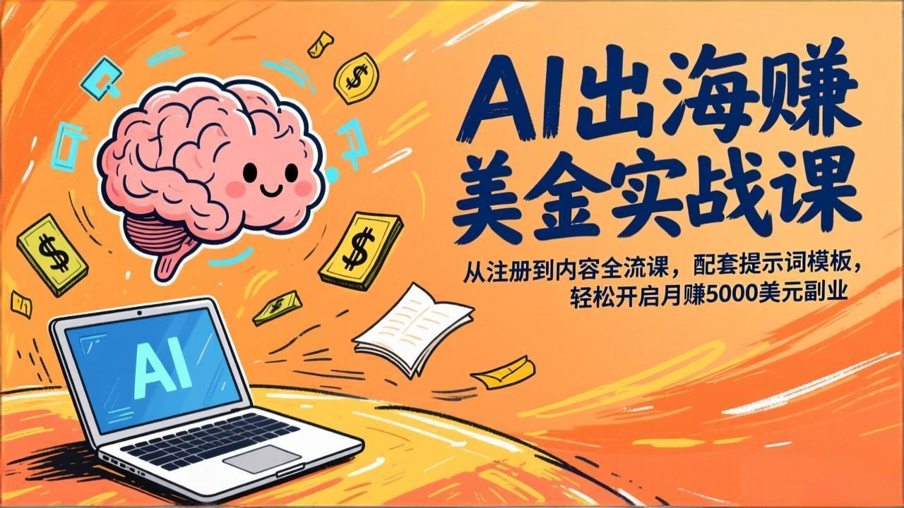 AI出海赚美金实战课，从注册到内容全流程，配套提示词模板，轻松开启月赚5000美元副业网创吧-网创项目资源站-副业项目-创业项目-搞钱项目恒杨云站