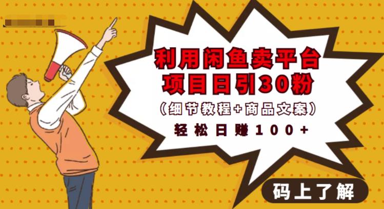 利用闲鱼卖平台项目课程资源日引流30+精准粉丝，轻松日赚100+，积累人脉可实现二次变现（细节教程+商品文案）网创吧-网创项目资源站-副业项目-创业项目-搞钱项目恒杨云站