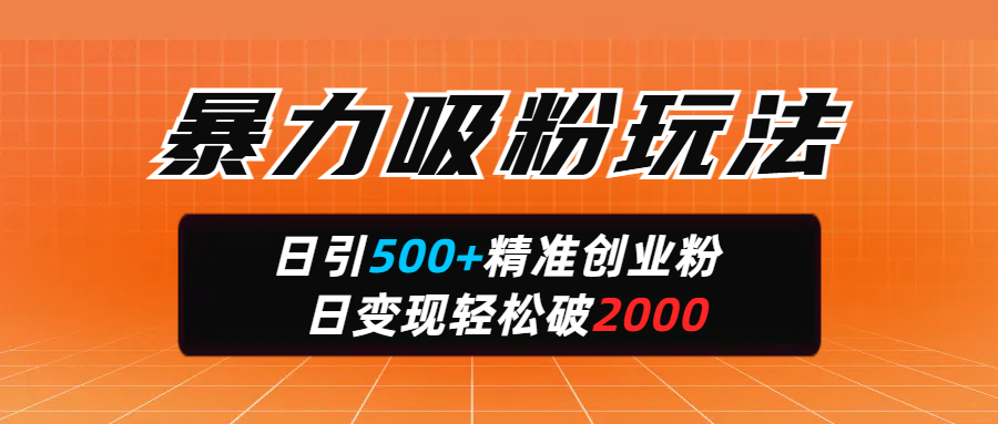 暴力吸粉玩法，日引500+精准创业粉，日变现轻松破2000网创吧-网创项目资源站-副业项目-创业项目-搞钱项目恒杨云站