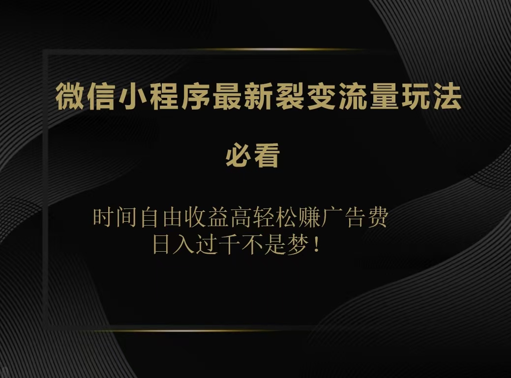 微信小程序最新裂变流量玩法,时间自由收益高轻松赚广告费,日入200-500+网创吧-网创项目资源站-副业项目-创业项目-搞钱项目恒杨云站