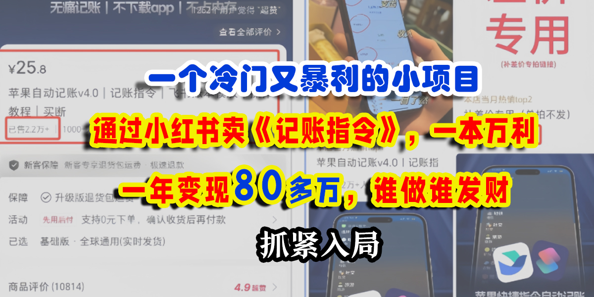 一个冷门又暴利的小项目，通过小红书卖《记账指令》，一本万利，一年变现80多万，谁做谁发财网创吧-网创项目资源站-副业项目-创业项目-搞钱项目恒杨云站