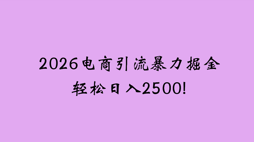 2026电商引流新玩法，日引200，日可入2500+网创吧-网创项目资源站-副业项目-创业项目-搞钱项目恒杨云站