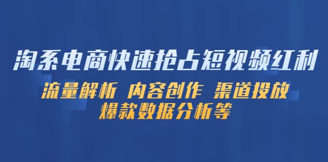 淘系电商快速抢占短视频红利：流量解析 内容创作 渠道投放 爆款数据分析等网创吧-网创项目资源站-副业项目-创业项目-搞钱项目恒杨云站