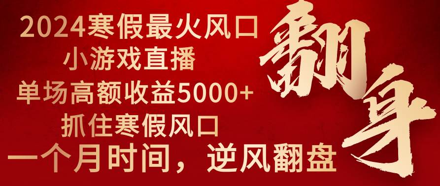 2024年最火寒假风口项目 小游戏直播 单场收益5000+抓住风口 一个月直接提车网创吧-网创项目资源站-副业项目-创业项目-搞钱项目恒杨云站