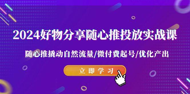 2024好物分享-随心推投放实战课 随心推撬动自然流量/微付费起号/优化产出网创吧-网创项目资源站-副业项目-创业项目-搞钱项目恒杨云站