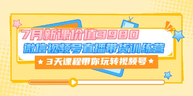 微信视频号直播带货训练营，3天课程带你玩转视频号：7月新课价值3980网创吧-网创项目资源站-副业项目-创业项目-搞钱项目恒杨云站