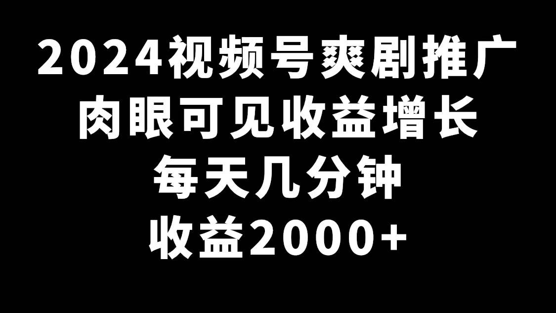 2024视频号爽剧推广，肉眼可见的收益增长，每天几分钟收益2000+网创吧-网创项目资源站-副业项目-创业项目-搞钱项目恒杨云站