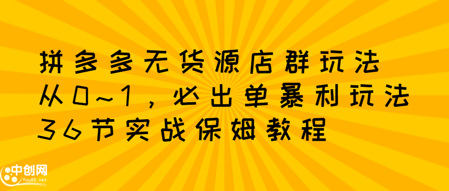 拼多多无货源店群玩法：从0~1，36节实战保姆教程，​极速起店必出单网创吧-网创项目资源站-副业项目-创业项目-搞钱项目恒杨云站