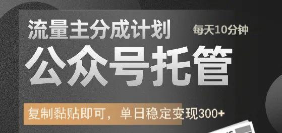公众号托管计划-流量主分成计划，每天只需发布文章，单日稳定变现300+网创吧-网创项目资源站-副业项目-创业项目-搞钱项目恒杨云站