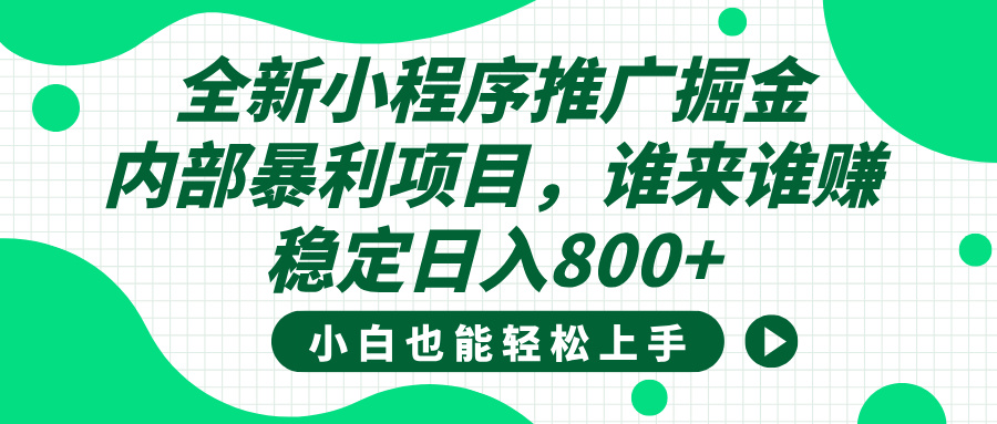 全新小程序推广掘金，内部暴利项目，小白轻松上手，稳定日入800+网创吧-网创项目资源站-副业项目-创业项目-搞钱项目恒杨云站