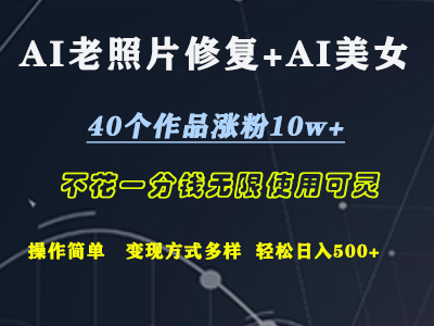 AI老照片修复+AI美女玩发  40个作品涨粉10w+  不花一分钱使用可灵  操作简单  变现方式多样话   轻松日去500+网创吧-网创项目资源站-副业项目-创业项目-搞钱项目恒杨云站