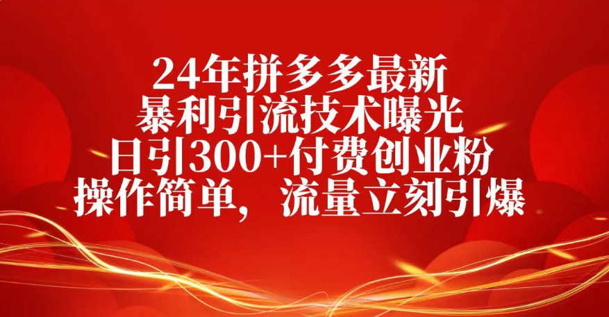 25年拼多多最新暴利引流技术曝光、日引300+付费创业粉操作简单，流量立刻引爆网创吧-网创项目资源站-副业项目-创业项目-搞钱项目恒杨云站