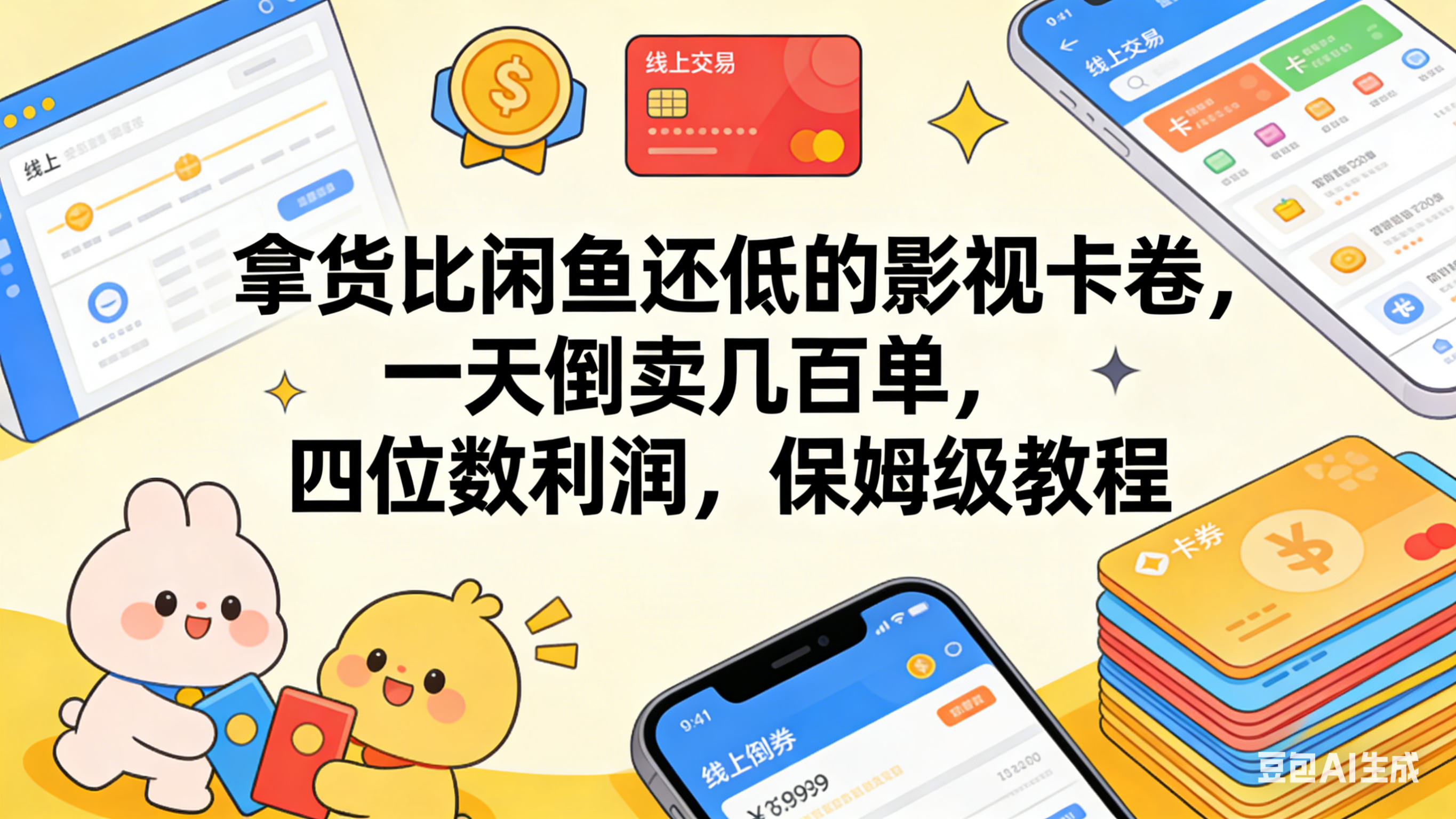 拿货比闲鱼还低的影视卡卷，一天倒卖几百单，四位数利润，保姆级教程网创吧-网创项目资源站-副业项目-创业项目-搞钱项目恒杨云站