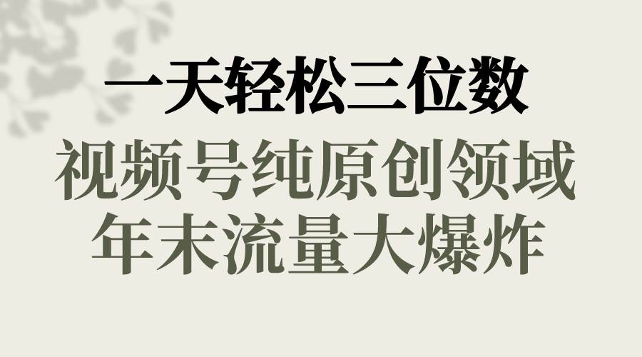 一天轻松三位数，视频号纯原创领域，春节童子送祝福，年末流量大爆炸网创吧-网创项目资源站-副业项目-创业项目-搞钱项目恒杨云站